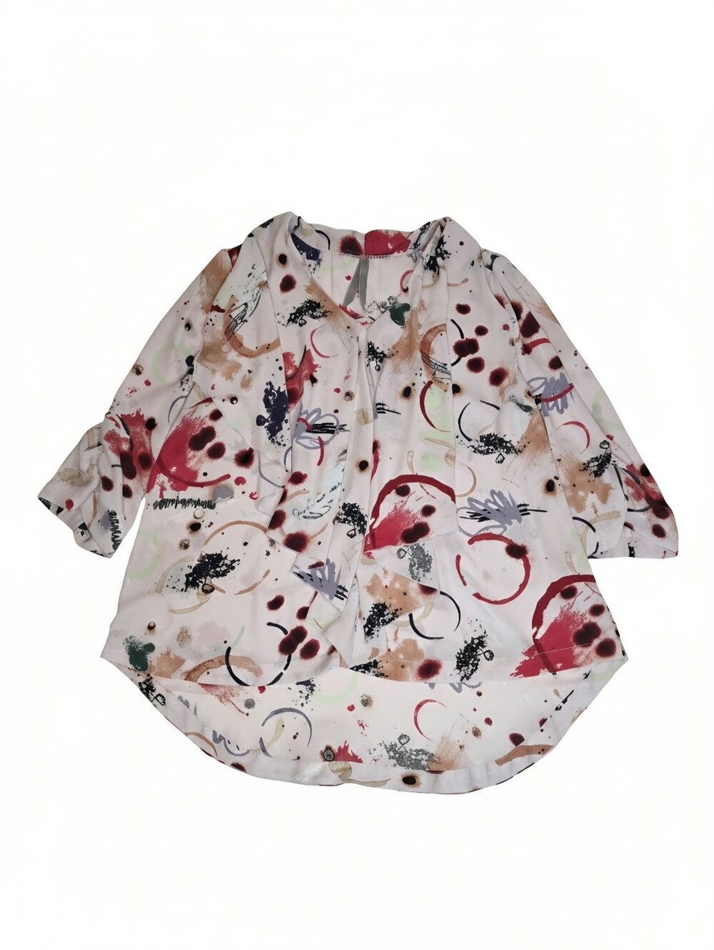Melissa McCarthy Seven7 Watercolor Drape Front Blouse - White, Red, Purple, Tan - Picture 10 of 11
